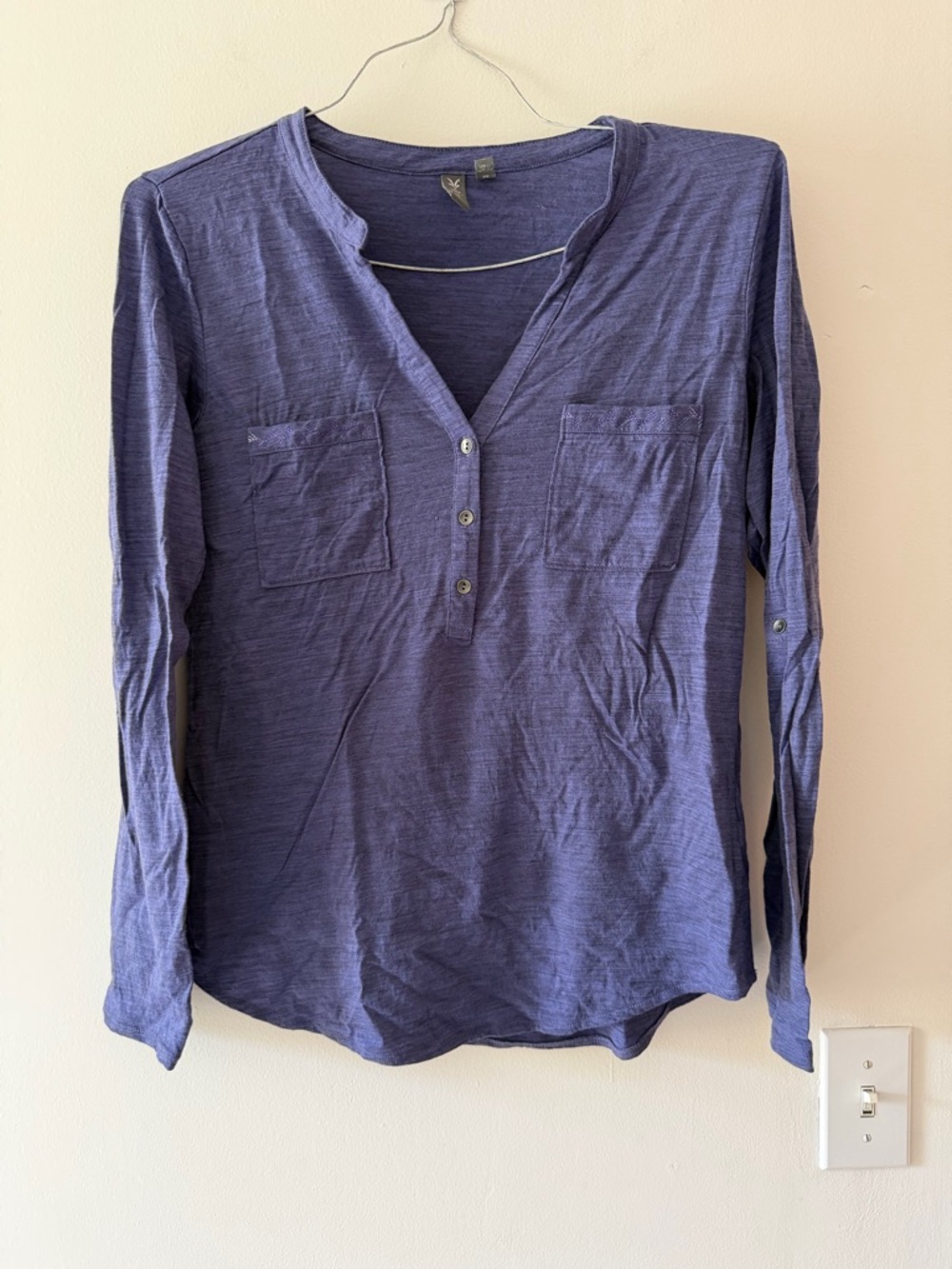 Ibex Shanti 100% Merino Wool Henley Long Sleeve Baselayer in Periwinkle Medium